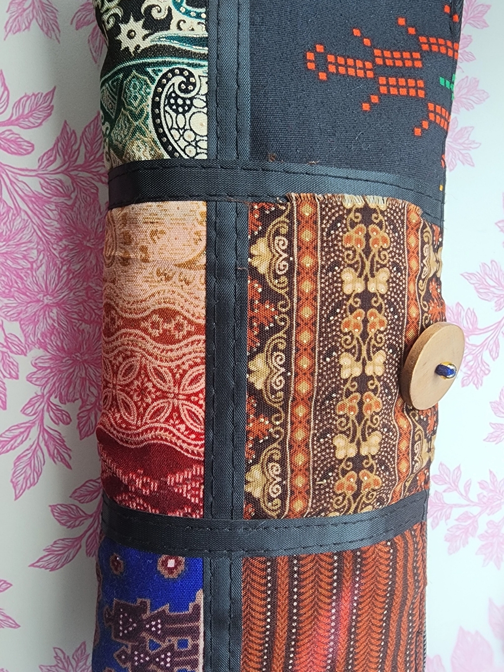 Hand Crafted Convertable Blue Patchwork Tote with Multicolor Panel - Picture 3 of 3